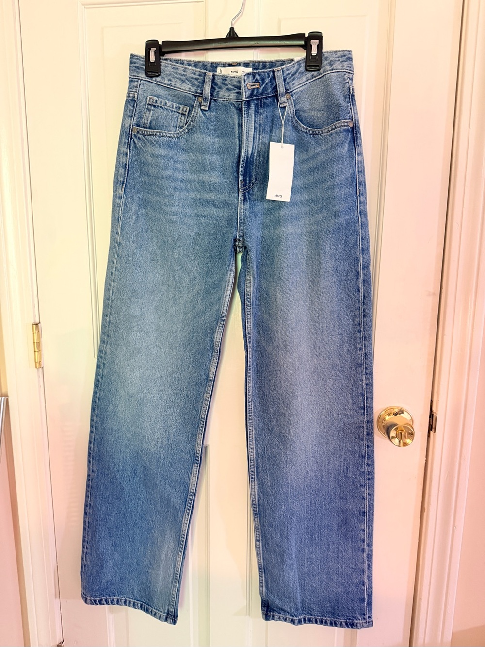 Mango Men's Relaxed Straight Jeans — Light Blue Denim